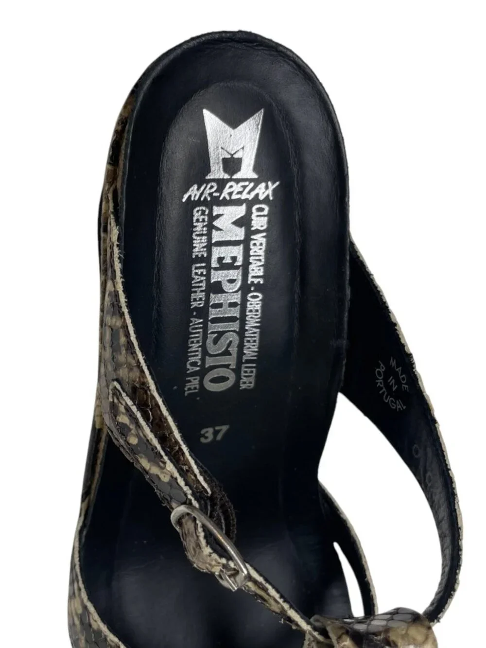 Mephisto Nazli Air Relax Snake Print Leather Wedge Sandals EU 37